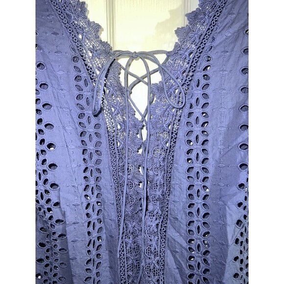 BARDOT Cotton Eyelet Embroidered Open Back Front Tie Long Sleeve Blouse - Picture 4 of 13